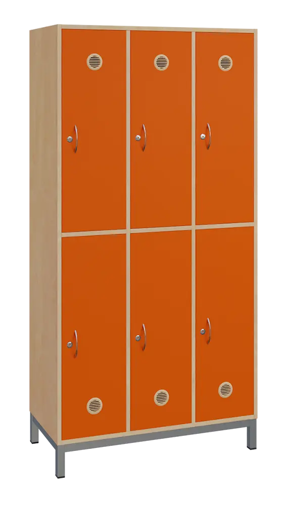 SBS-2233 šatní skříň 6-boxová, 1800x900x400 mm, kovové nohy, korpus bříza irská, dvířka pomeranč